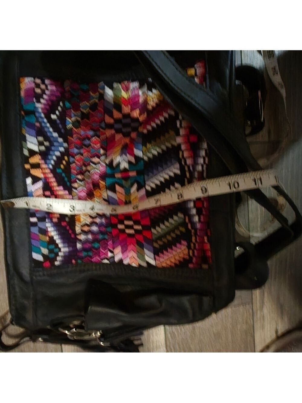 Colorful Patterned Black Leather Women's Bag - Picture 13 of 15